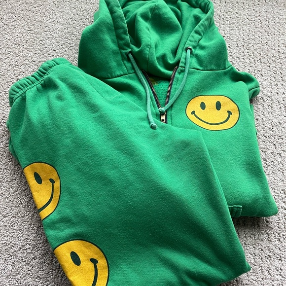 Aviator Nation Pants - aviator nation Green Smiley Face Hoodie and Pants Set pants xs hoodie small